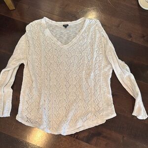 Torrid White Relaxed Crochet Ribbed Long Sleeve Blouse